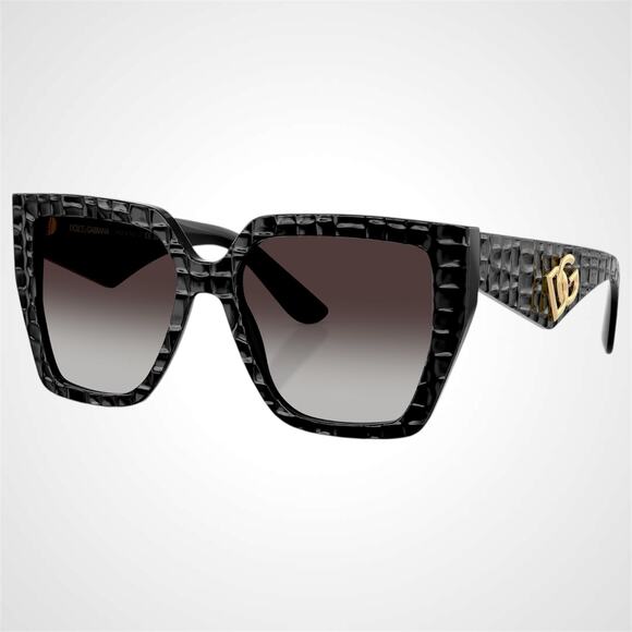 Dolce &amp; Gabbana Sunglasses Black Embossed Cocco Square Acetate Gold DG